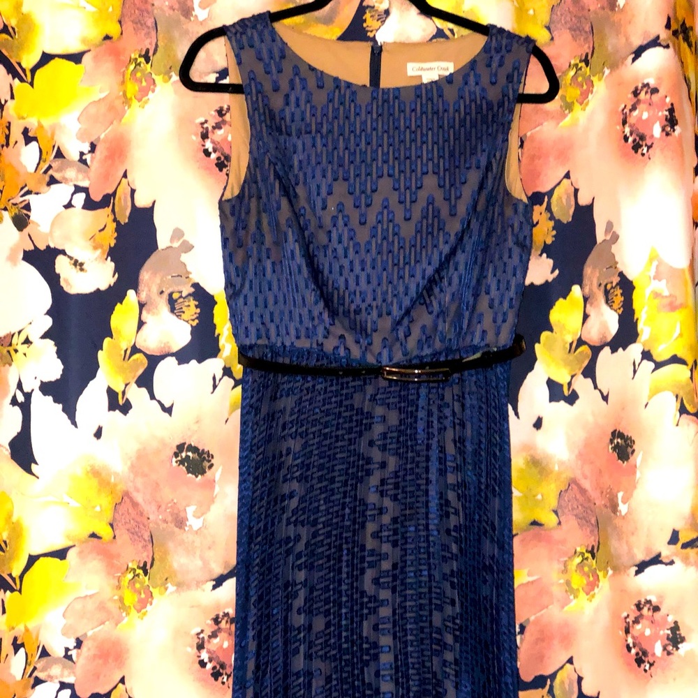 Coldwater Creek Lace Overlay Dress with Belt in Blue